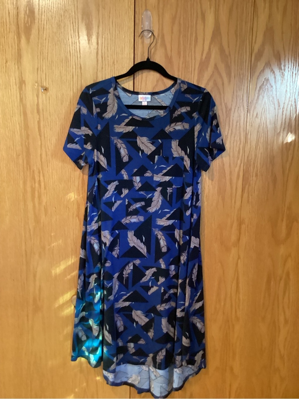 LuLaRoe Blue and Black Feather Print High-Low Dress